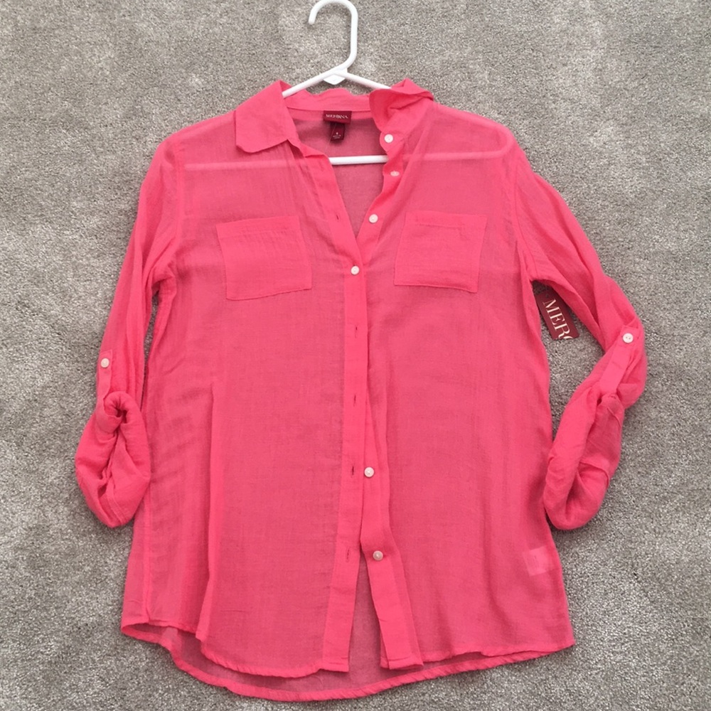 NWT Merona Lightweight Peach Button Down Blouse